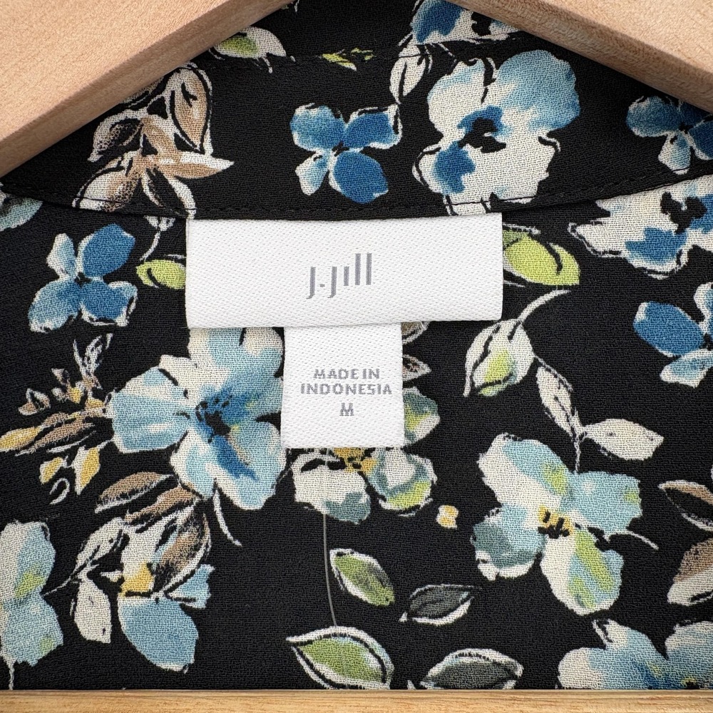 J Jill Tunic Top Womens Medium Black Floral Button Front Long Sleeve Shirt NWT - Picture 4 of 13